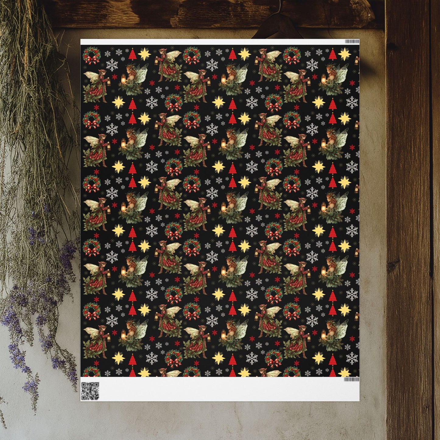 Fairy Christmas Wreath Gift Wrapping Paper
