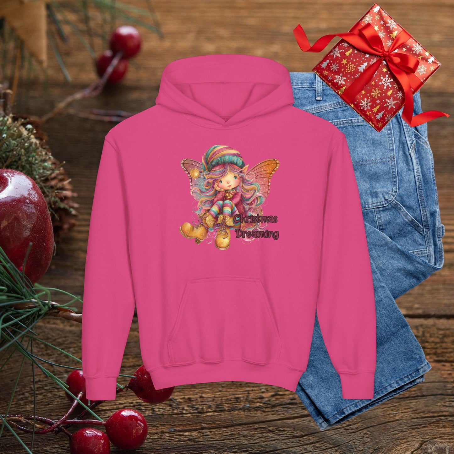 Kids Holiday Fairy Hoodie - Cute Elf Girl Graphic Sweatshirt