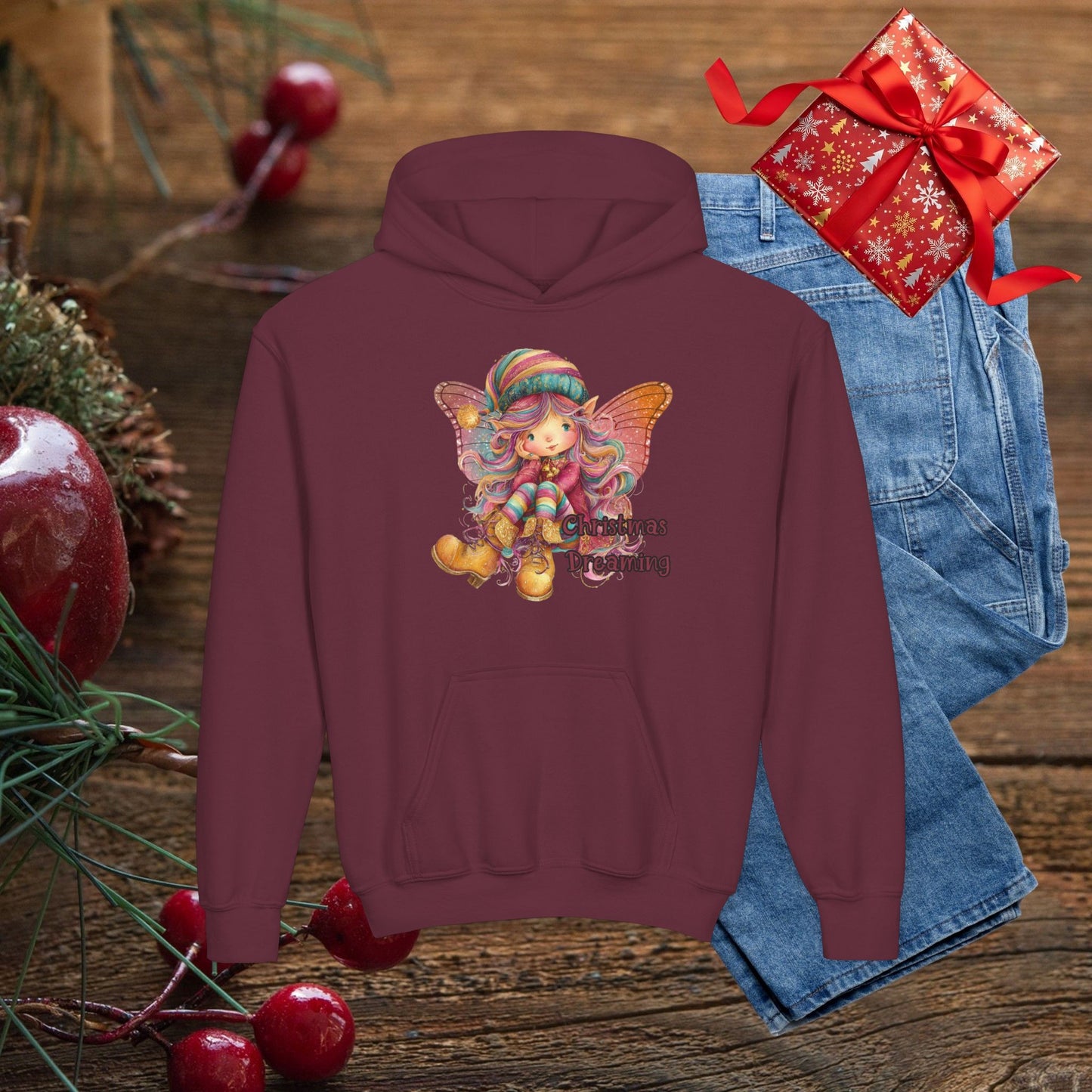 Kids Holiday Fairy Hoodie - Cute Elf Girl Graphic Sweatshirt