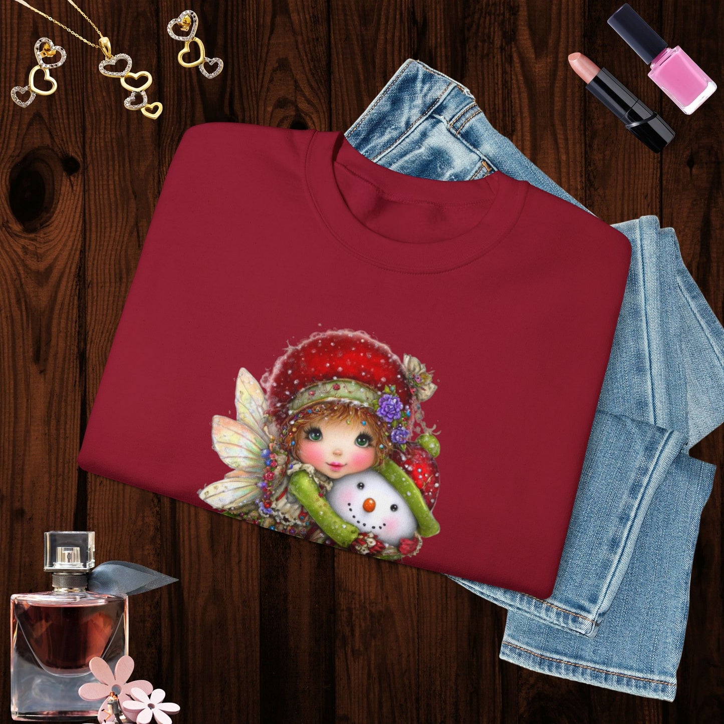 Fairy Hugging Snowman Christmas Sweatshirt – Whimsical Fairycore Holiday Pullover