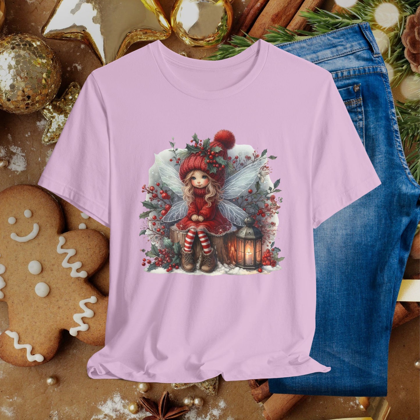 Christmas Fairy T‑Shirt — Cute Holiday Elf Girl with Lantern