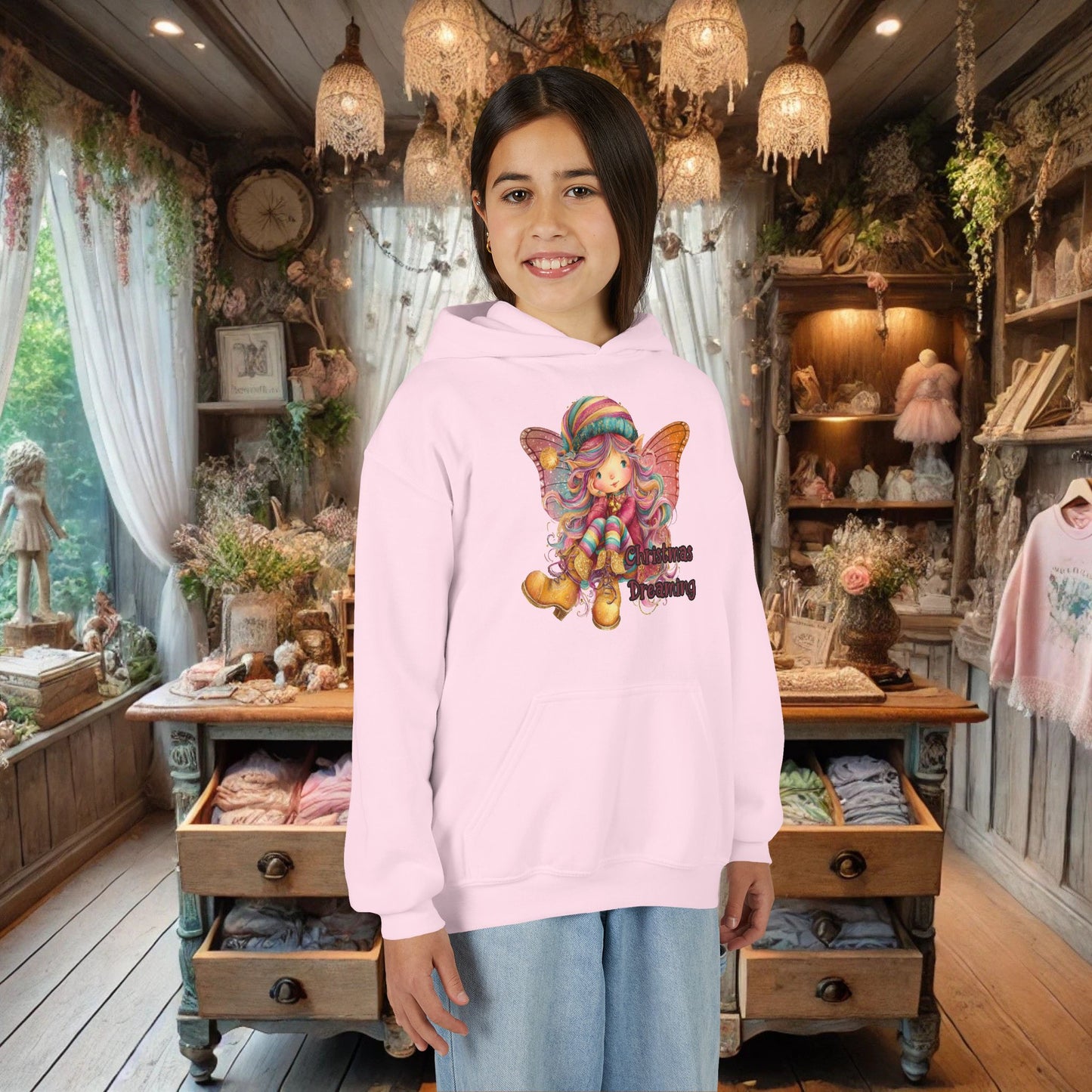 Kids Holiday Fairy Hoodie - Cute Elf Girl Graphic Sweatshirt