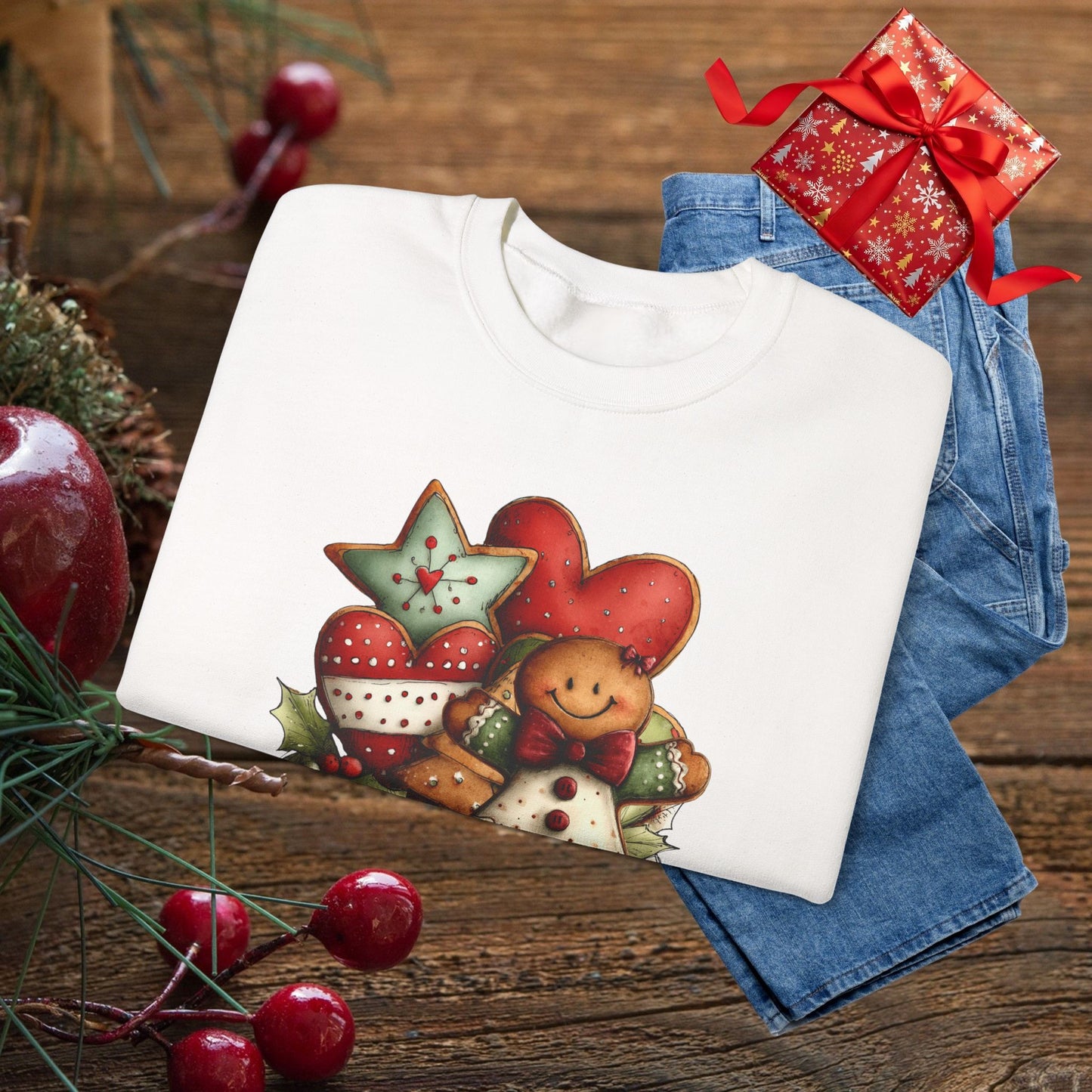 Christmas Gingerbread & Hearts Crewneck Sweatshirt