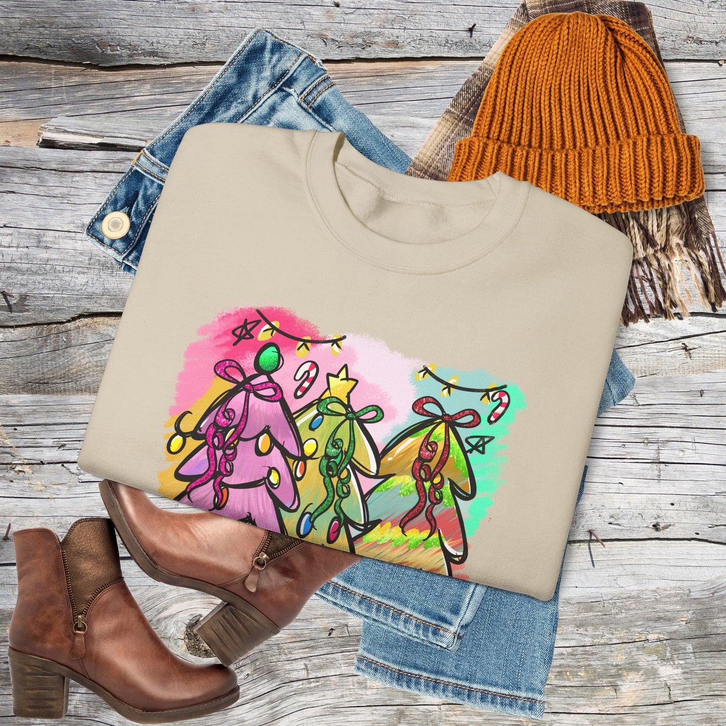 Christmas Tree Sweatshirt - Holly Jolly Retro Holiday Pullover