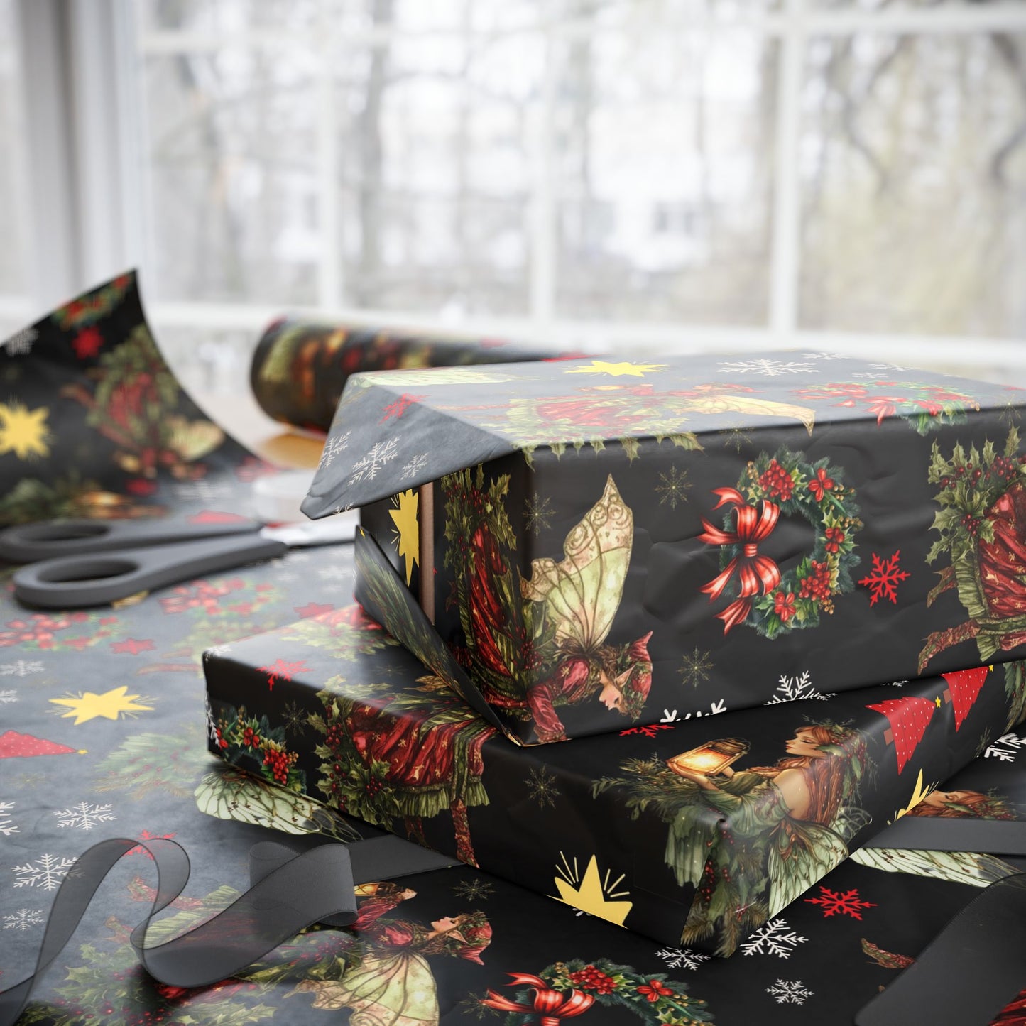 Fairy Christmas Wreath Gift Wrapping Paper