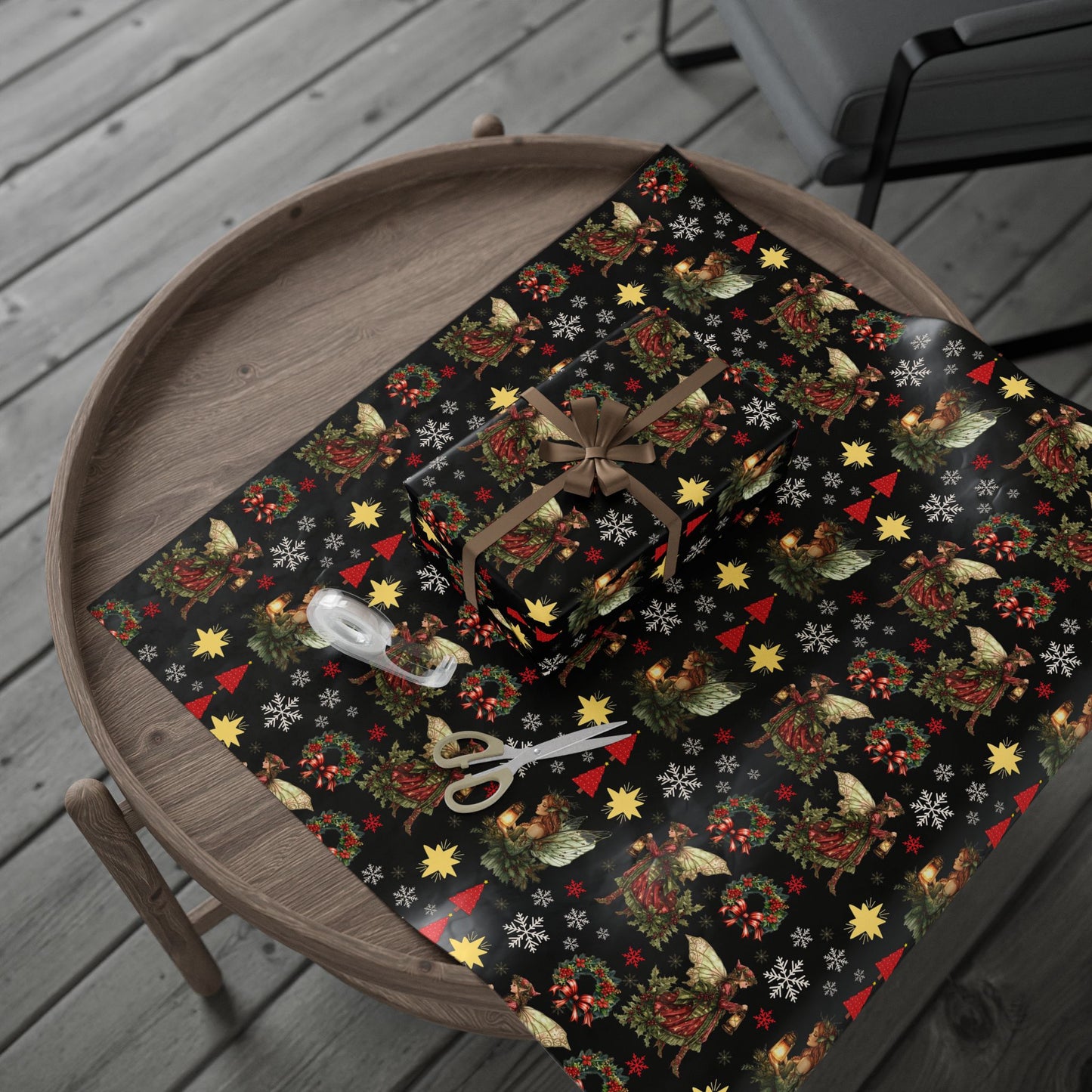Fairy Christmas Wreath Gift Wrapping Paper
