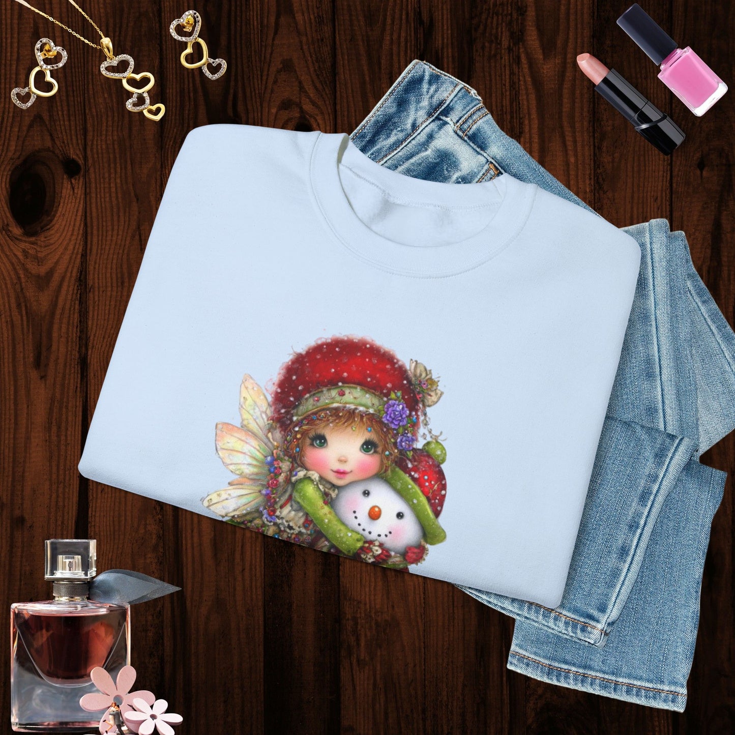 Fairy Hugging Snowman Christmas Sweatshirt – Whimsical Fairycore Holiday Pullover