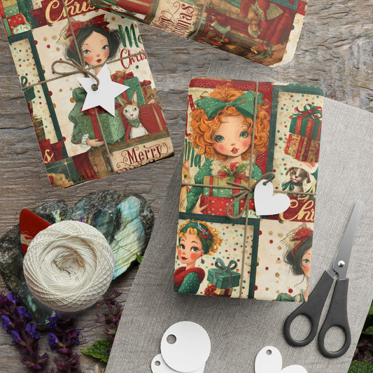 Vintage Merry Christmas Gift Wrapping Paper Roll