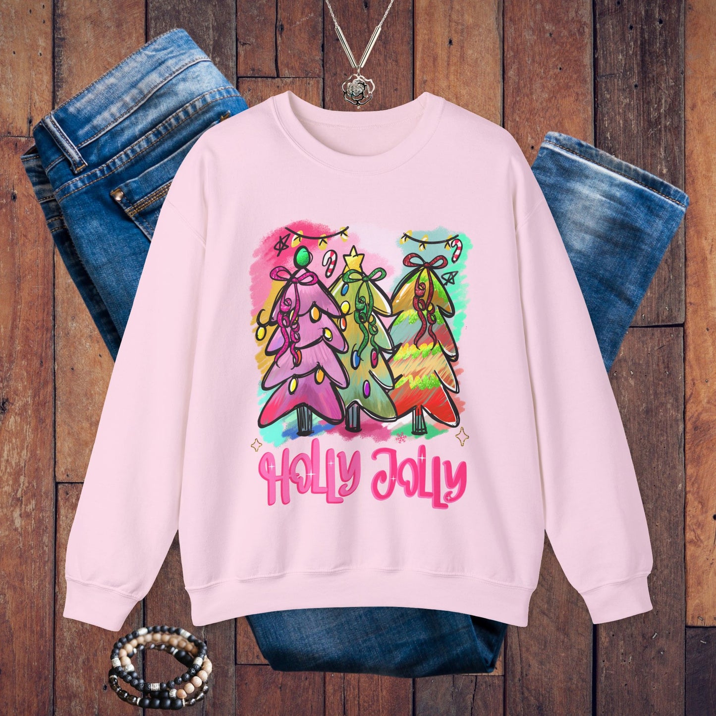 Christmas Tree Sweatshirt - Holly Jolly Retro Holiday Pullover