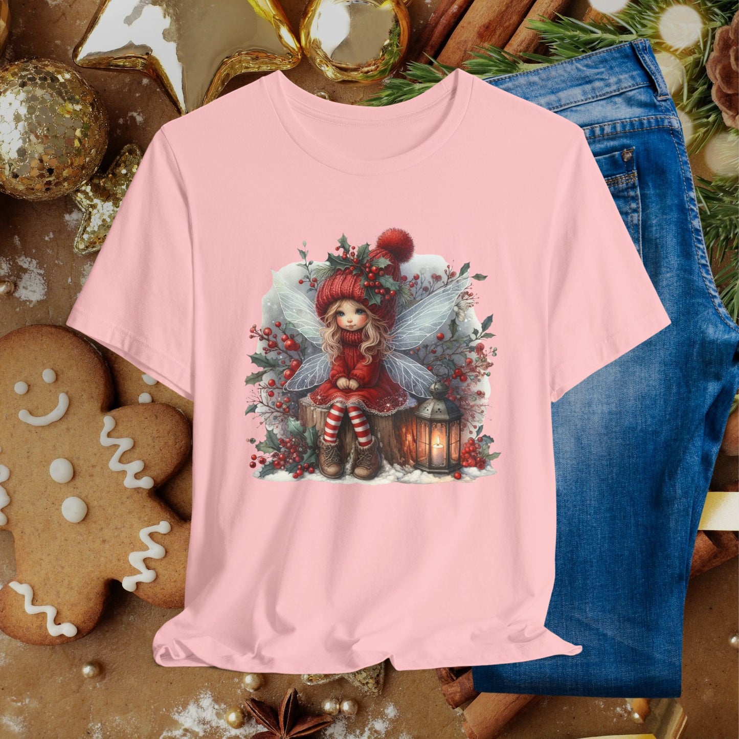 Christmas Fairy T‑Shirt — Cute Holiday Elf Girl with Lantern