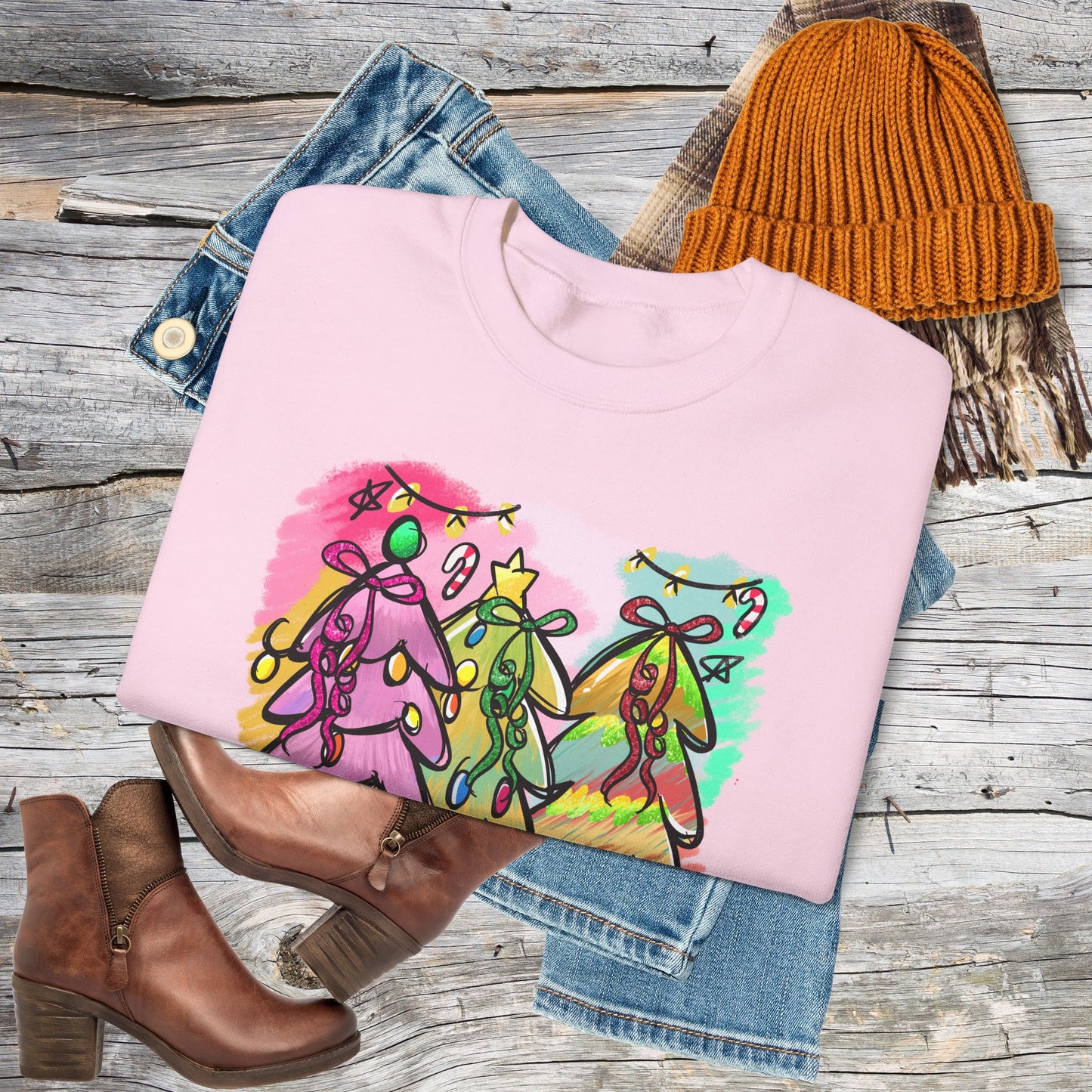 Christmas Tree Sweatshirt - Holly Jolly Retro Holiday Pullover