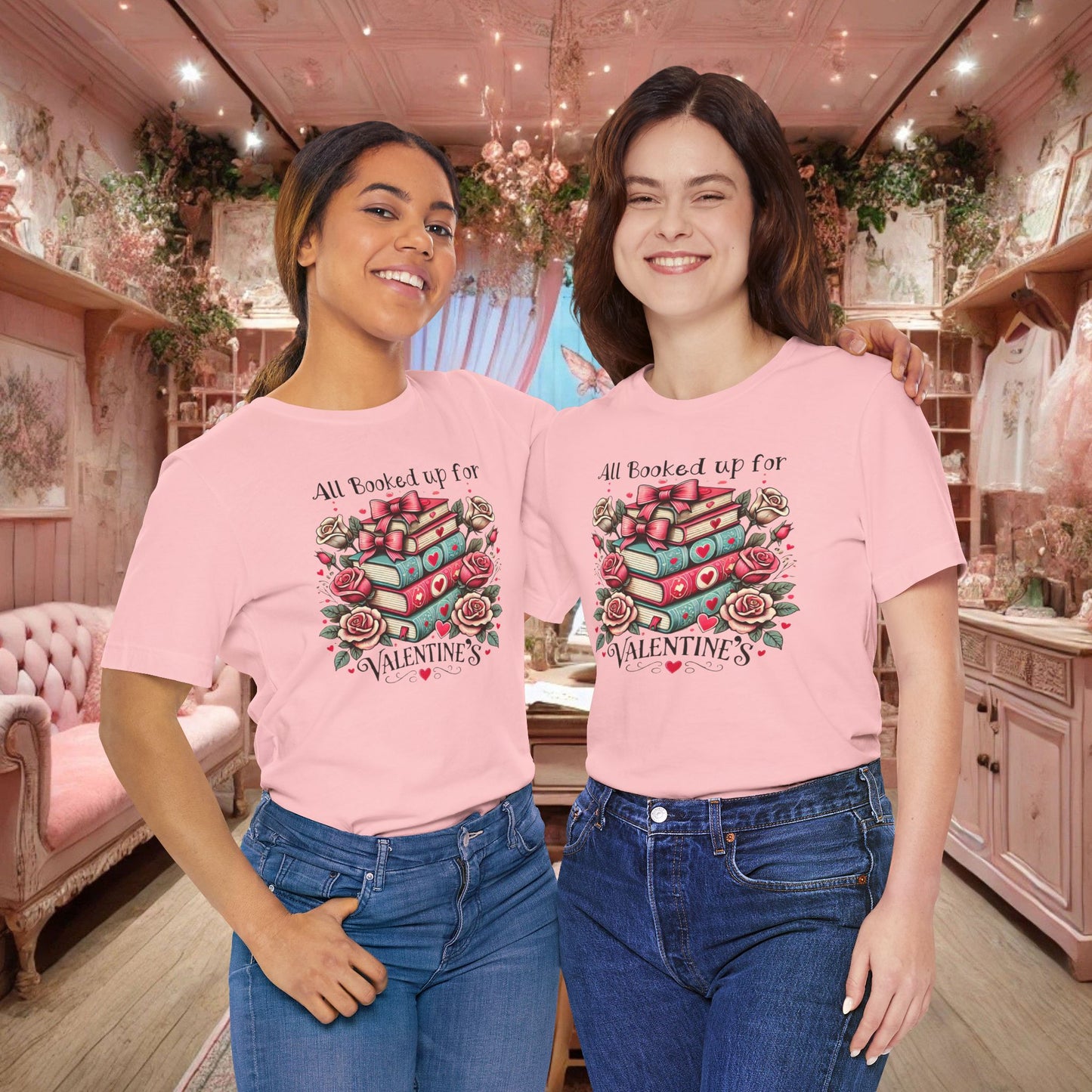 Valentine's Booklover T-Shirt — "All Booked Up For Valentine’s" Literary Tee