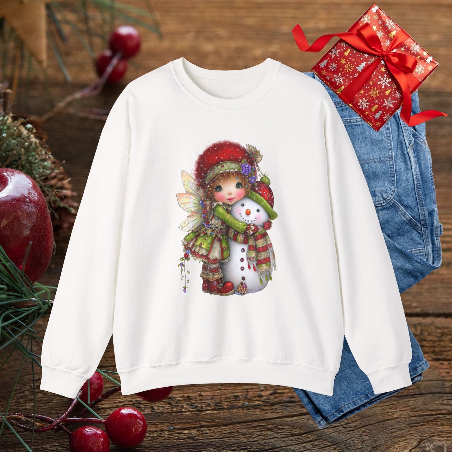 Fairy Hugging Snowman Christmas Sweatshirt – Whimsical Fairycore Holiday Pullover