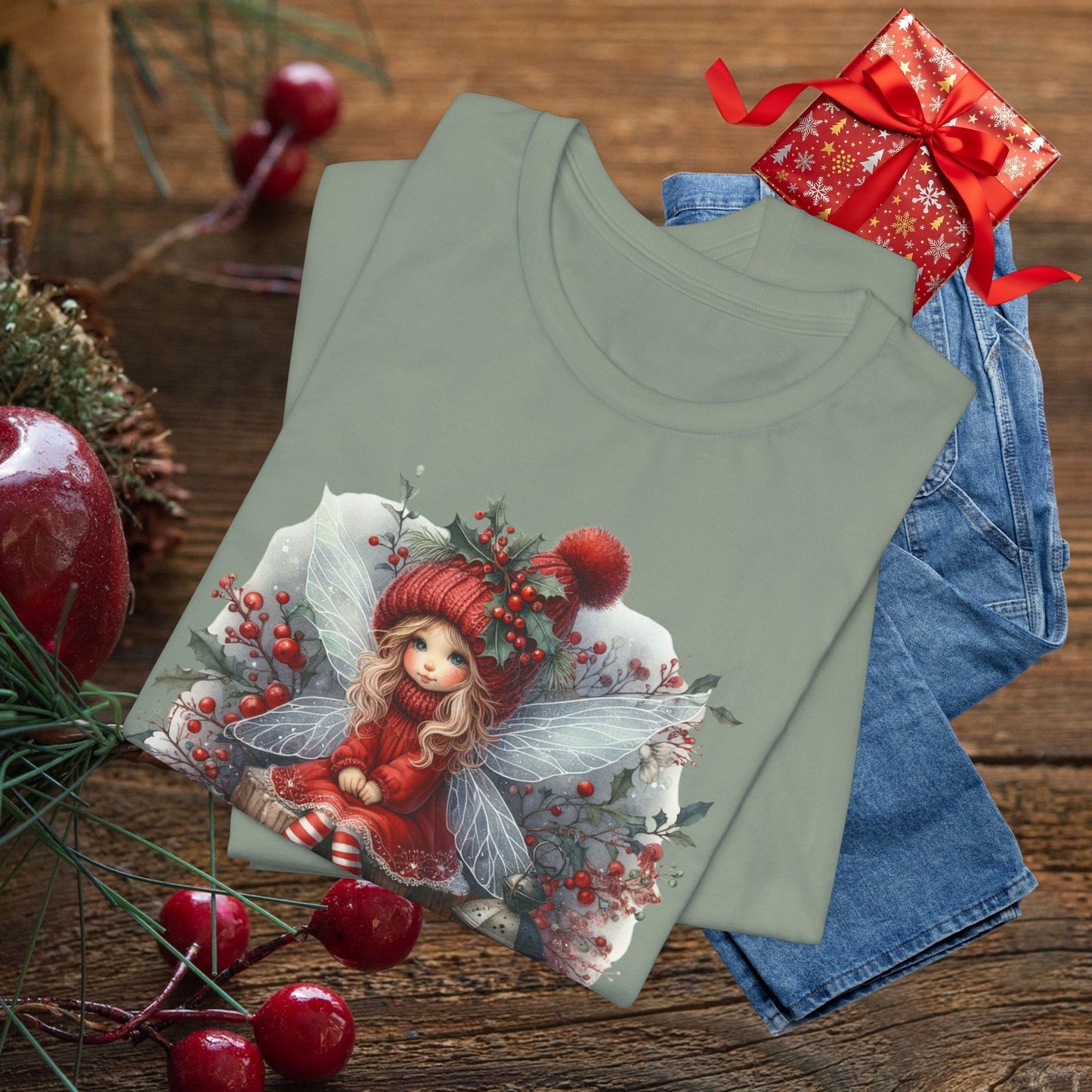 Christmas Fairy T‑Shirt — Cute Holiday Elf Girl with Lantern