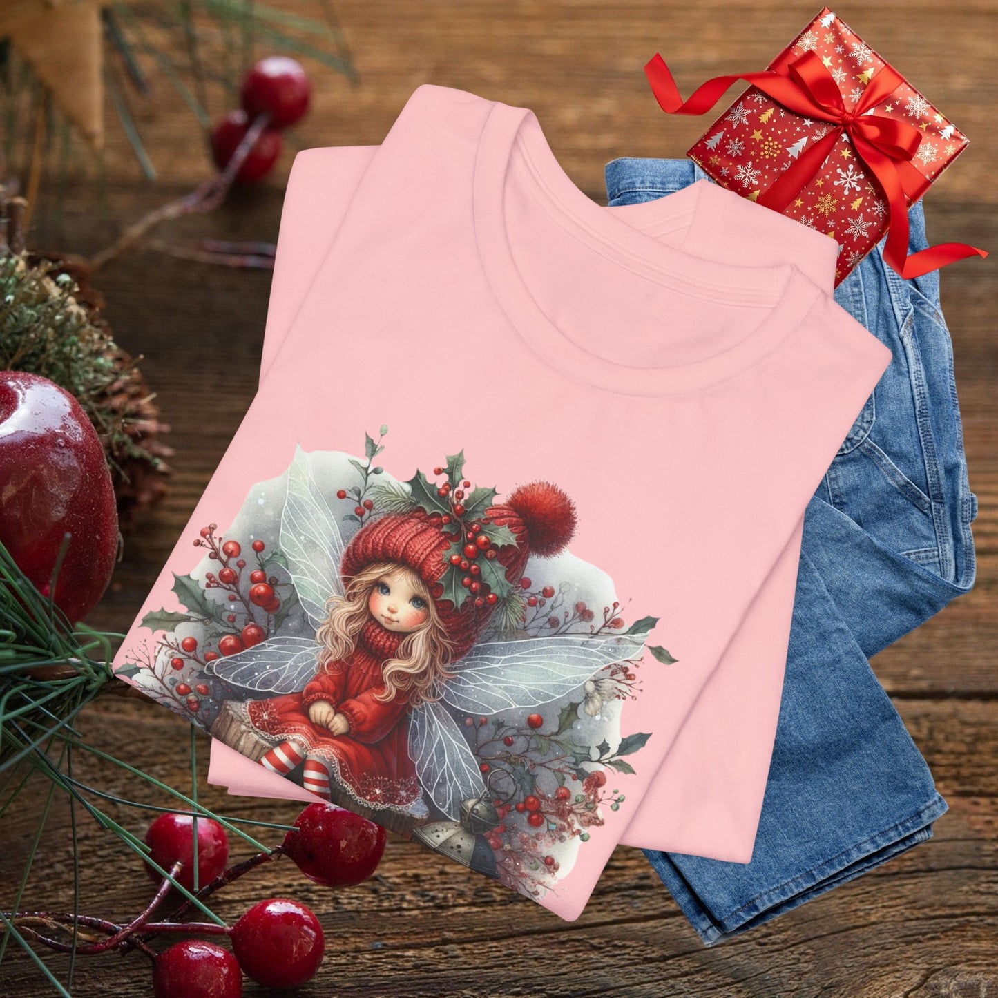Christmas Fairy T‑Shirt — Cute Holiday Elf Girl with Lantern