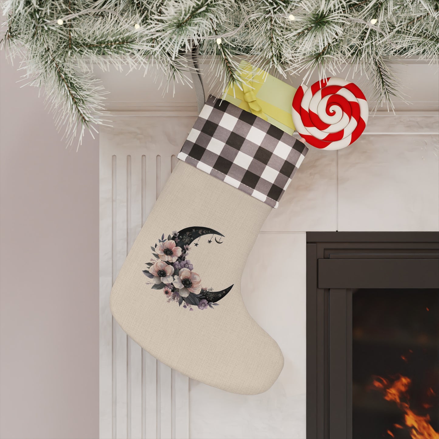 Floral Moon Christmas Stocking