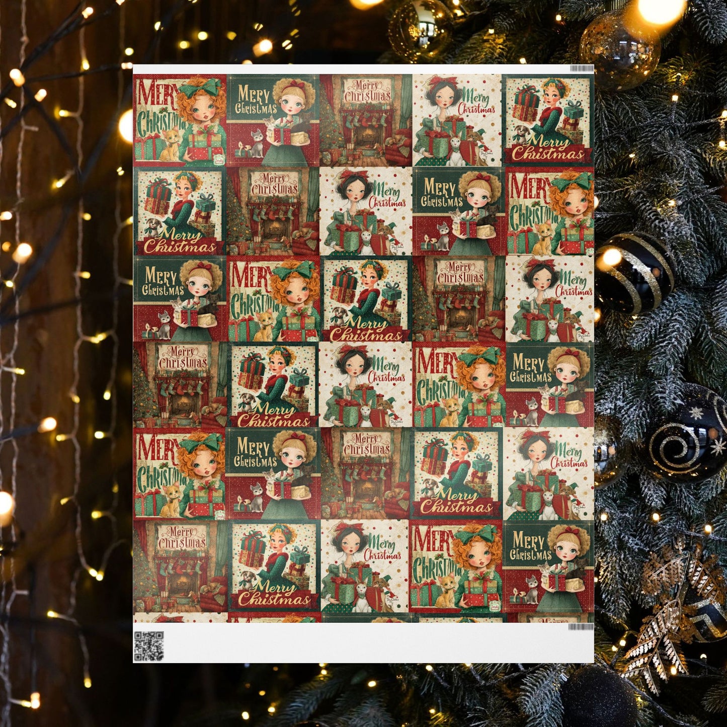 Vintage Merry Christmas Gift Wrapping Paper Roll