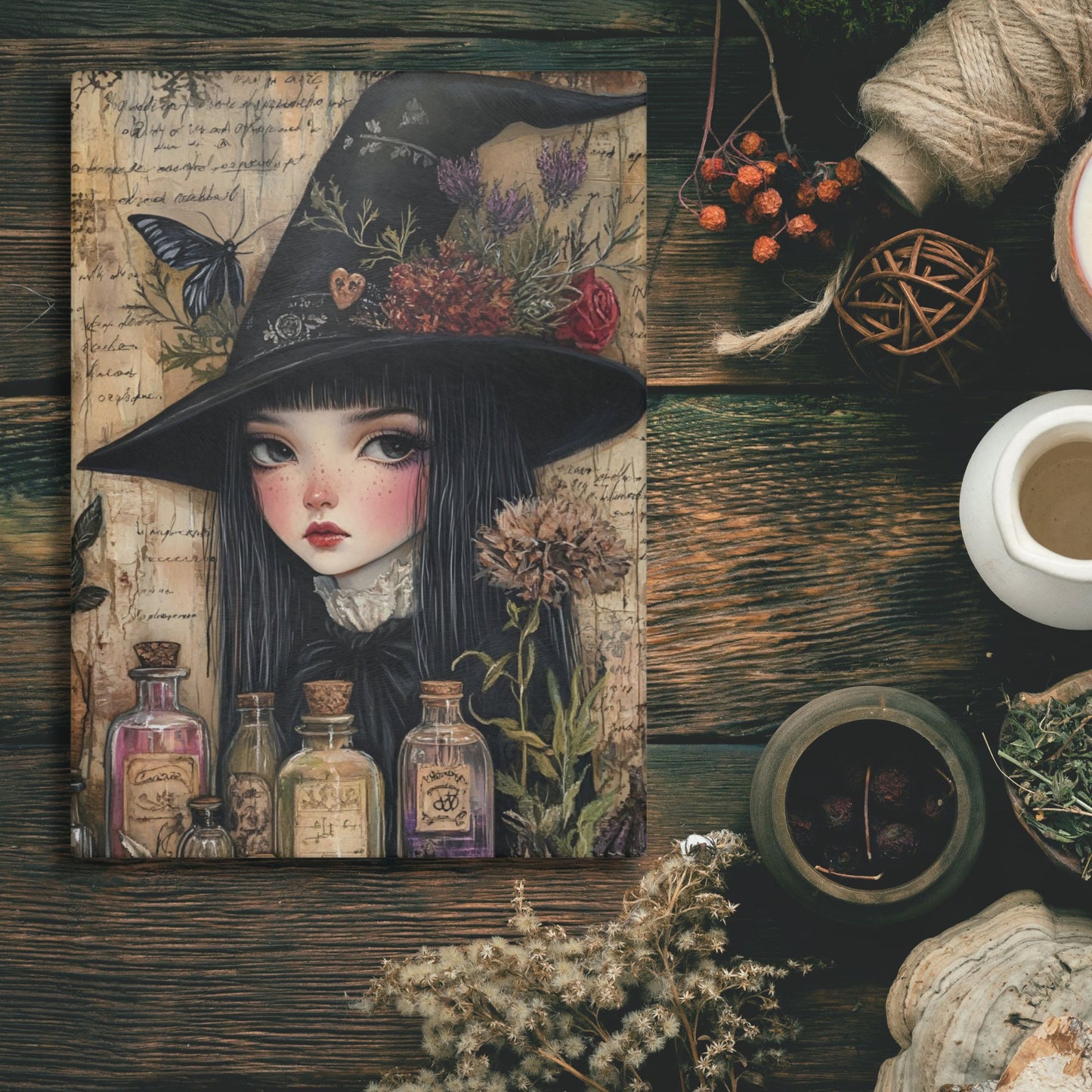 Witchy Glass Cutting Board – Gothic Kitchen Decor with Apothecary Bottles