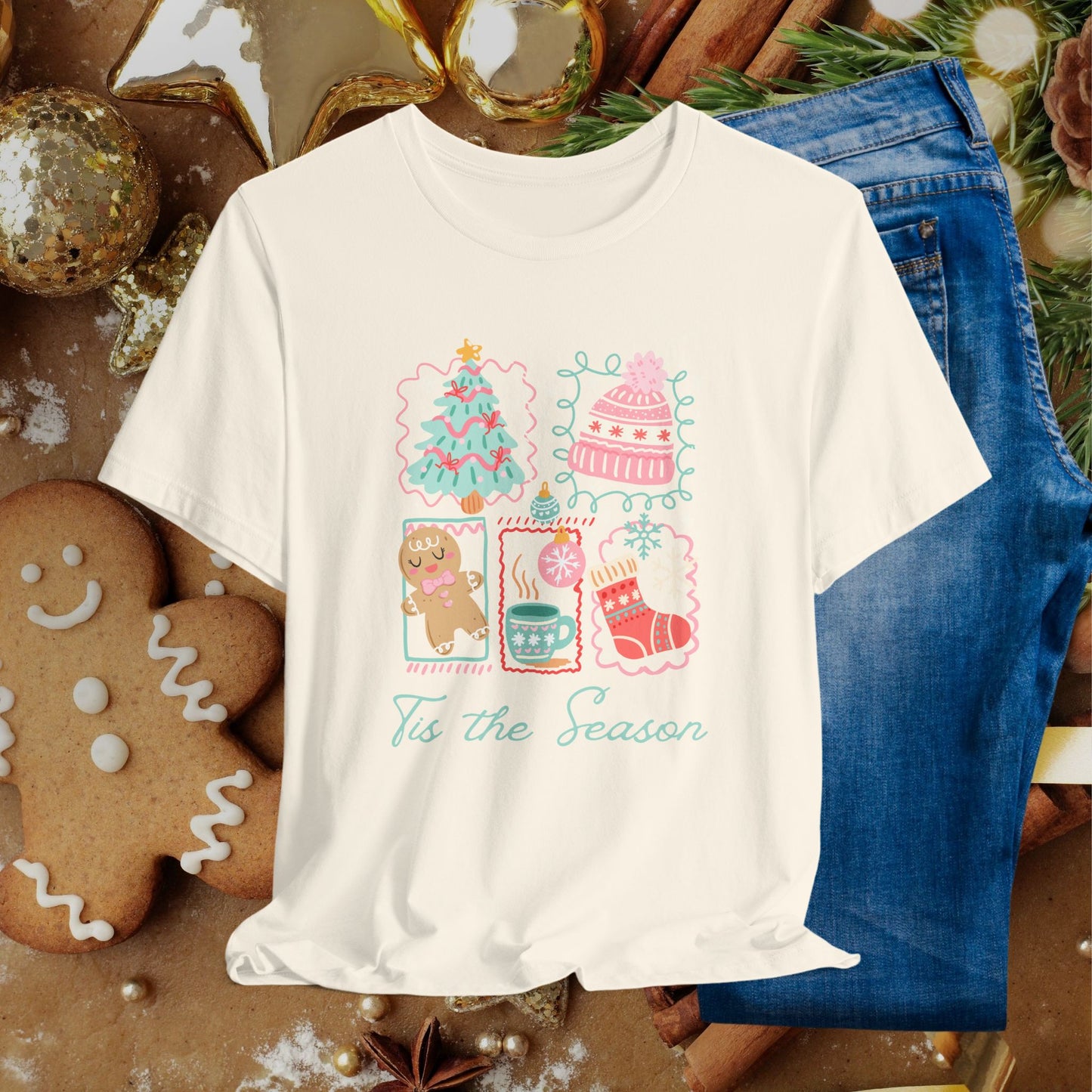 'Tis the Season Christmas Tee — Cute Holiday Icons (Tree, Gingerbread, Stocking)