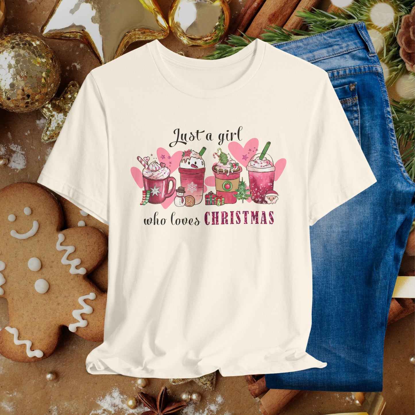 Christmas Coffee Tee — "Just a girl who loves Christmas" Holiday Shirt