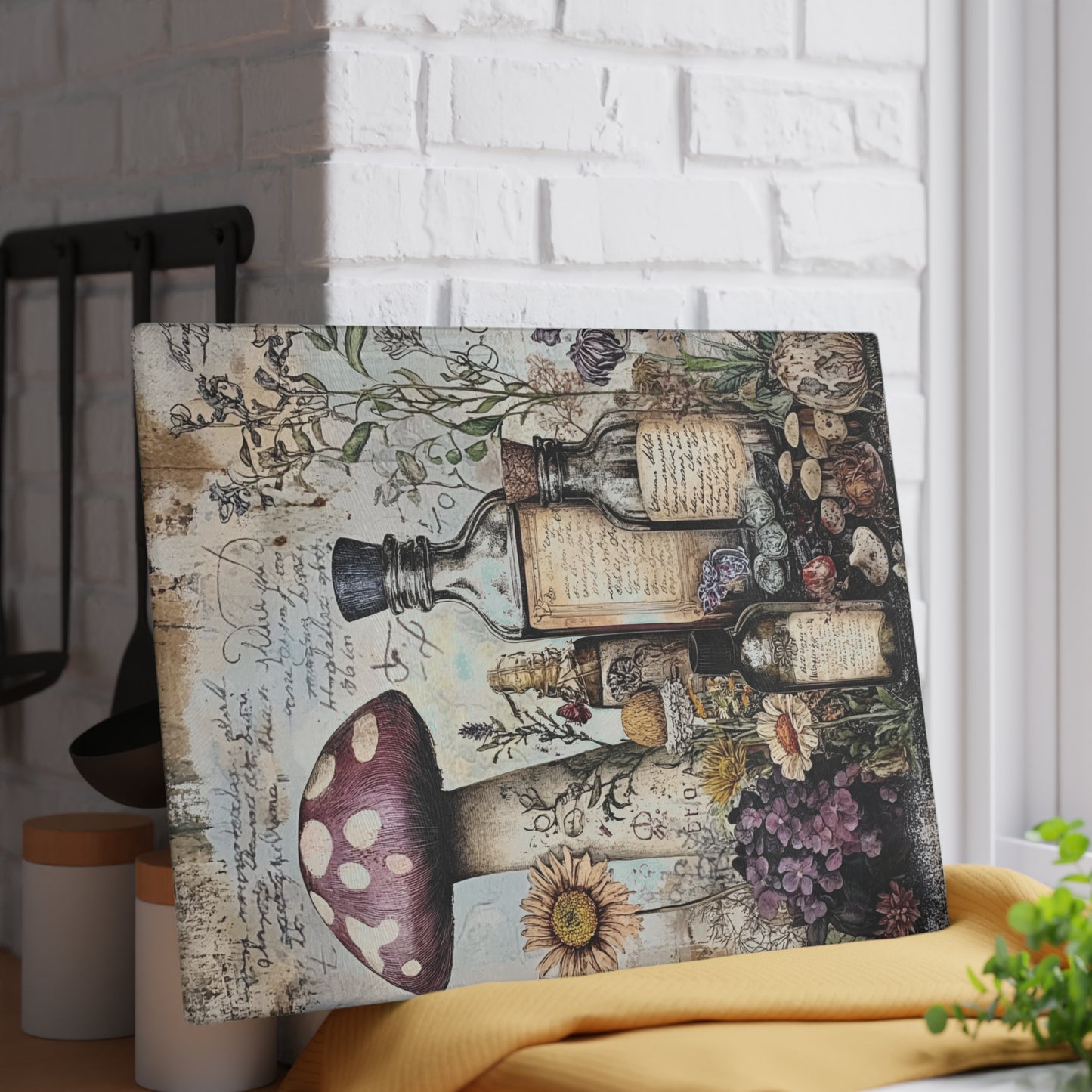 Mushroom Apothecary Glass Cutting Board – Witchy Kitchen Decor