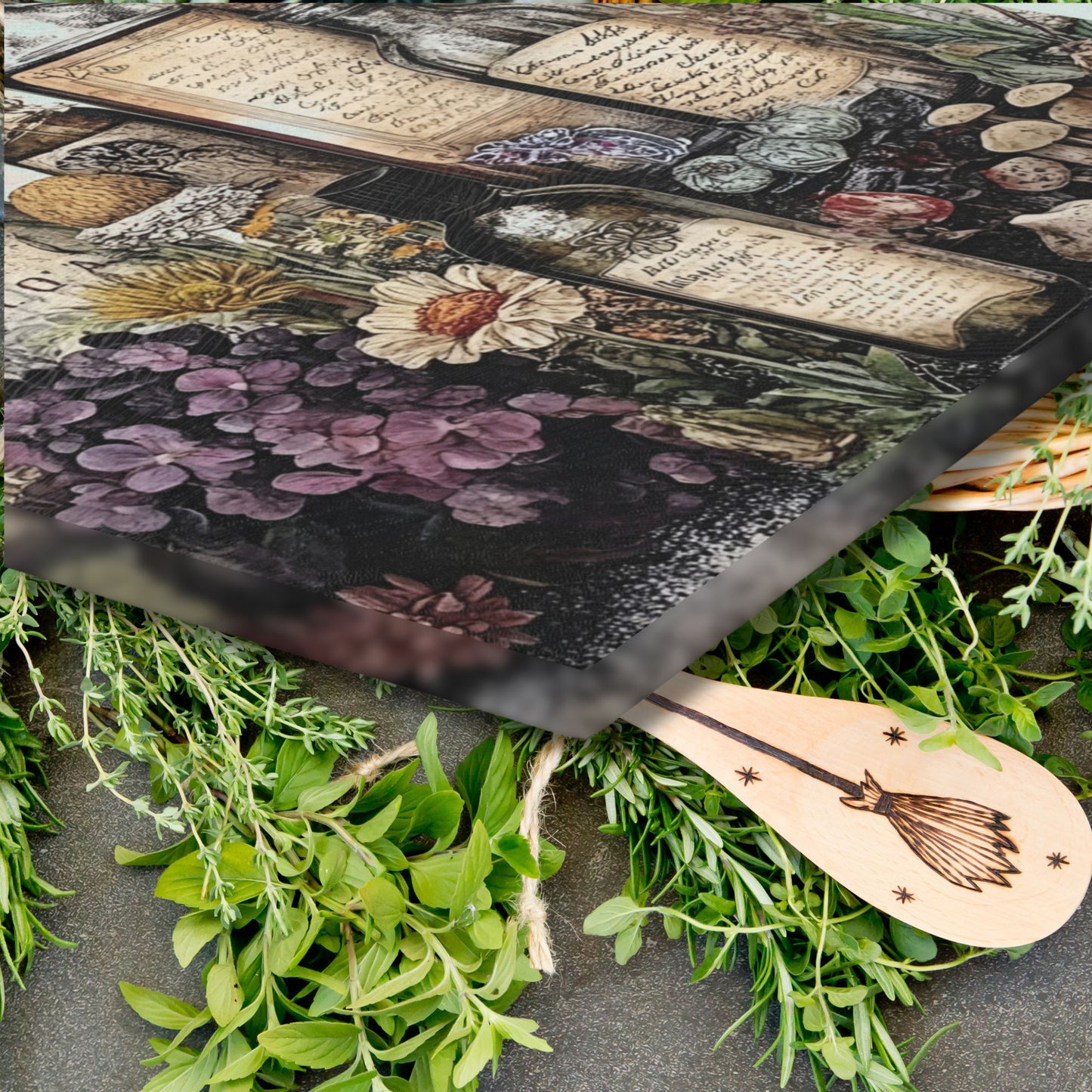 Mushroom Apothecary Glass Cutting Board – Witchy Kitchen Decor