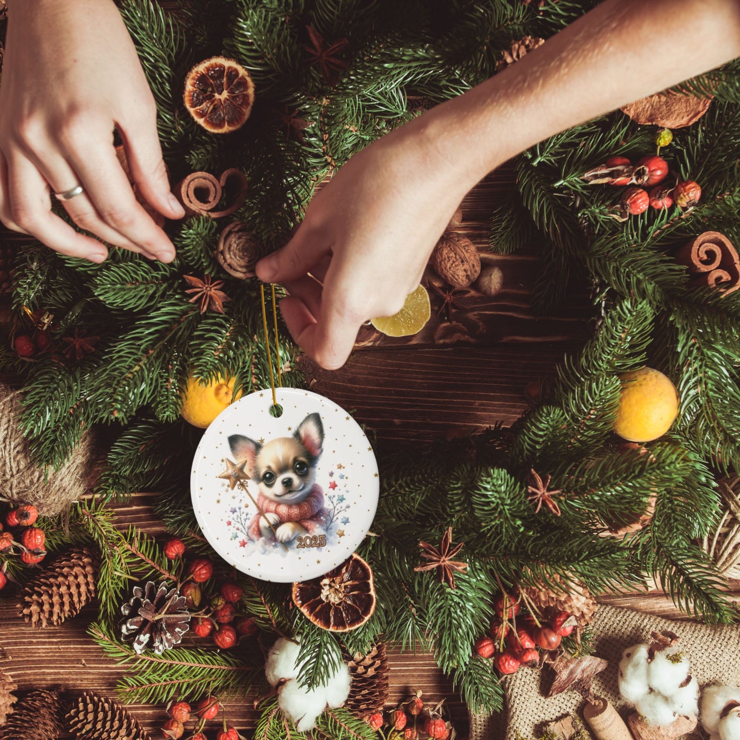 Charming Chihuahua Ceramic Ornament — Dog Holiday Decoration